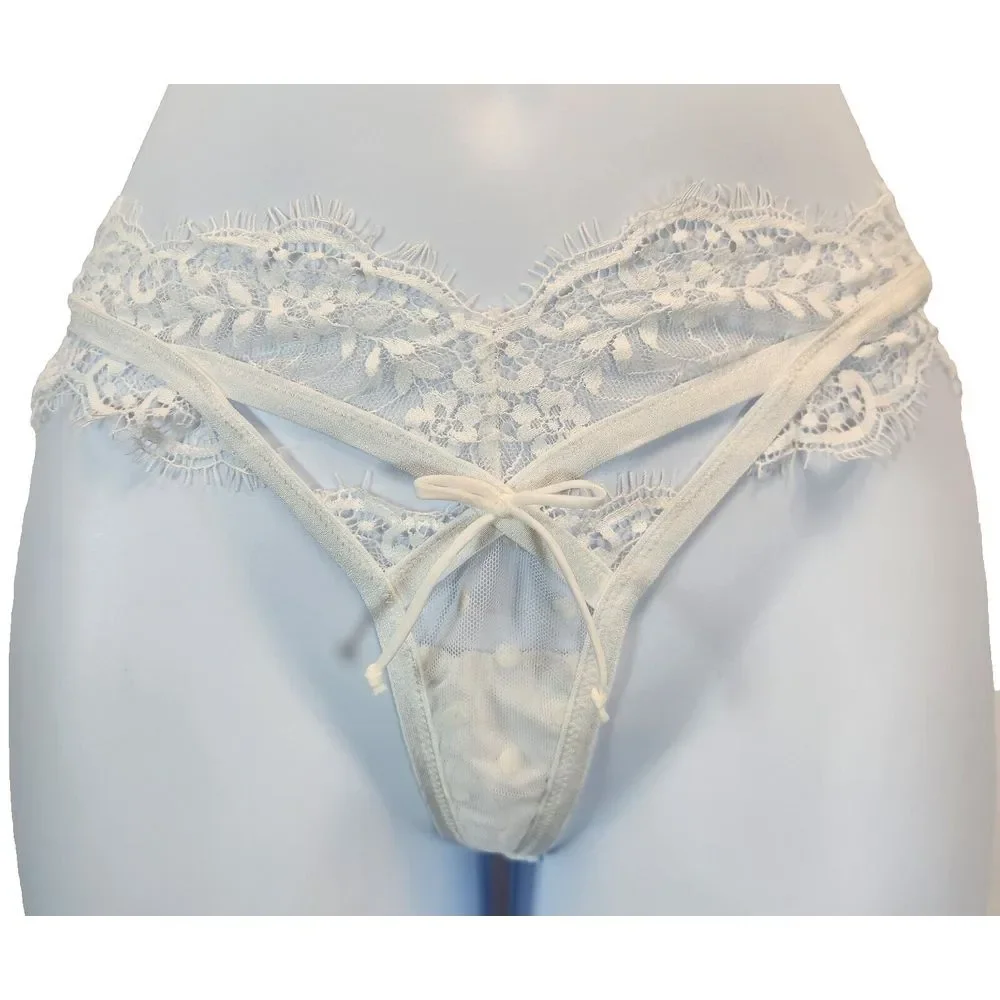 For Love & Lemons Women`s Thong String Panty Size XXS White Lace Sexy Bride NWT - Picture 1 of 5